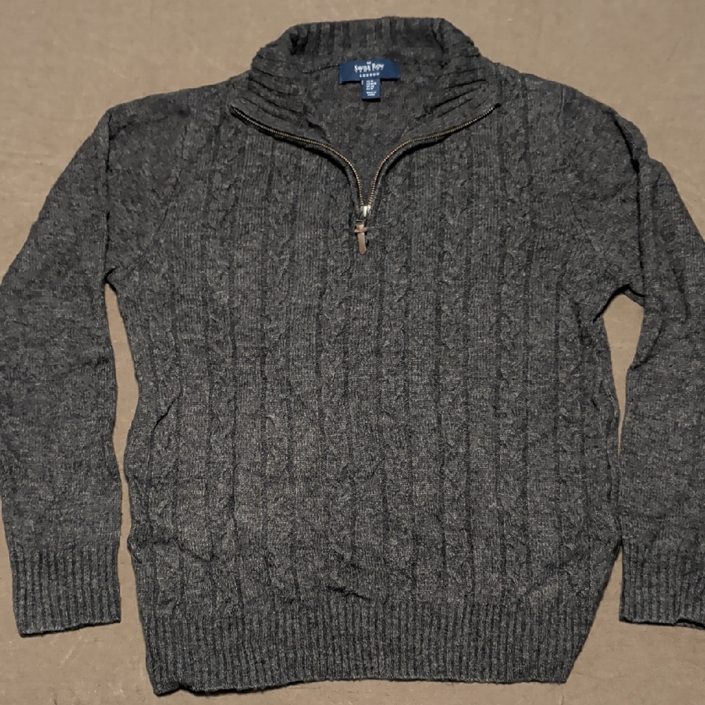 Men's Charcoal Cable Knit Zip-Up Sweater